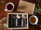 Rustic Pinewood Tea Gift Box with Glass Bottles – 3 Premium Loose Leaf Teas